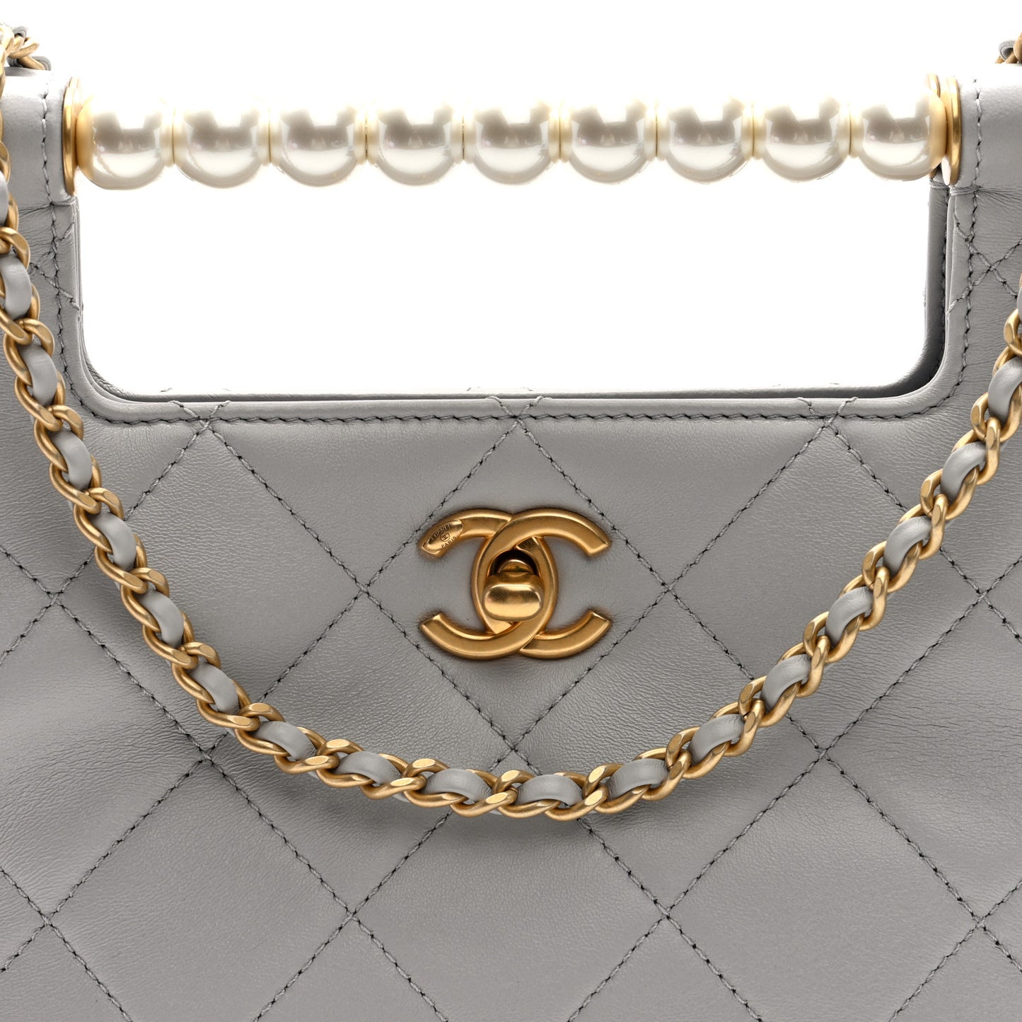 Calfskin Pearl Small Shopping Bag Grey
