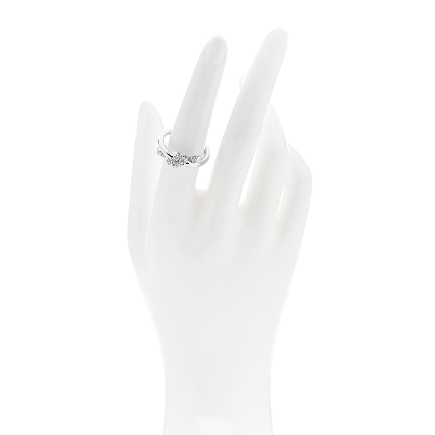 18K White Gold Diamond Double Row Knot Ring 54 7