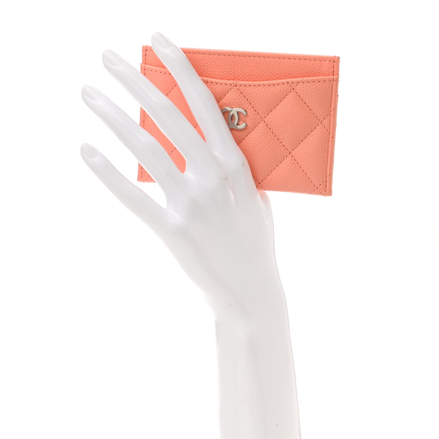 Caviar Quilted Card Holder Coral