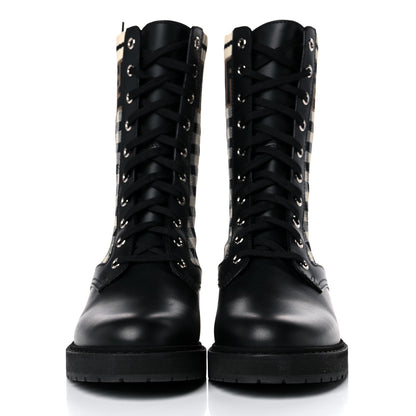 Fendi Vitello Stretch Fabric Vichy FF Rockoko Sock Combat Boots 38 Black Crema Tobacco 2 of 8