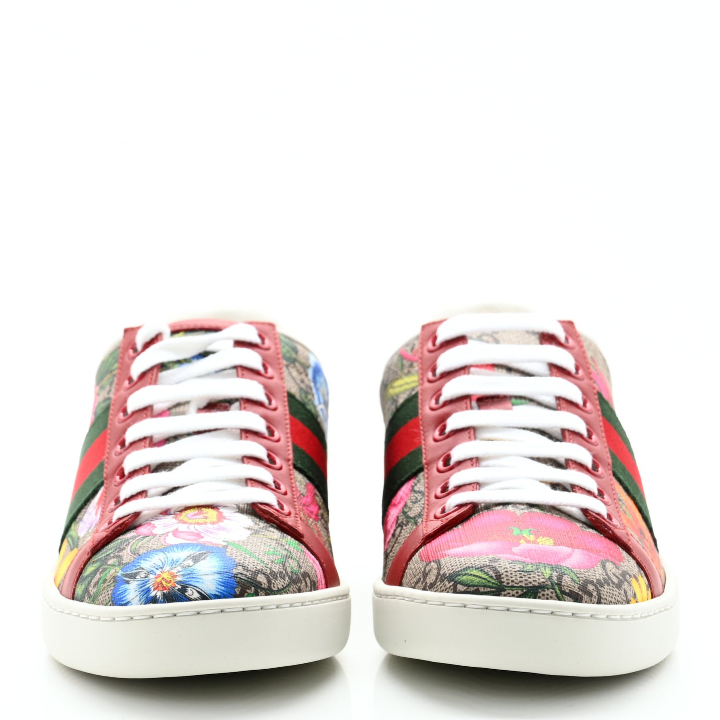 GG Supreme Monogram Flora Web Womens Ace Sneakers 35 Beige Multicolor Rosso