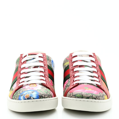 Gucci GG Supreme Monogram Flora Web Womens Ace Sneakers 35 Beige Multicolor Rosso 2 of 9