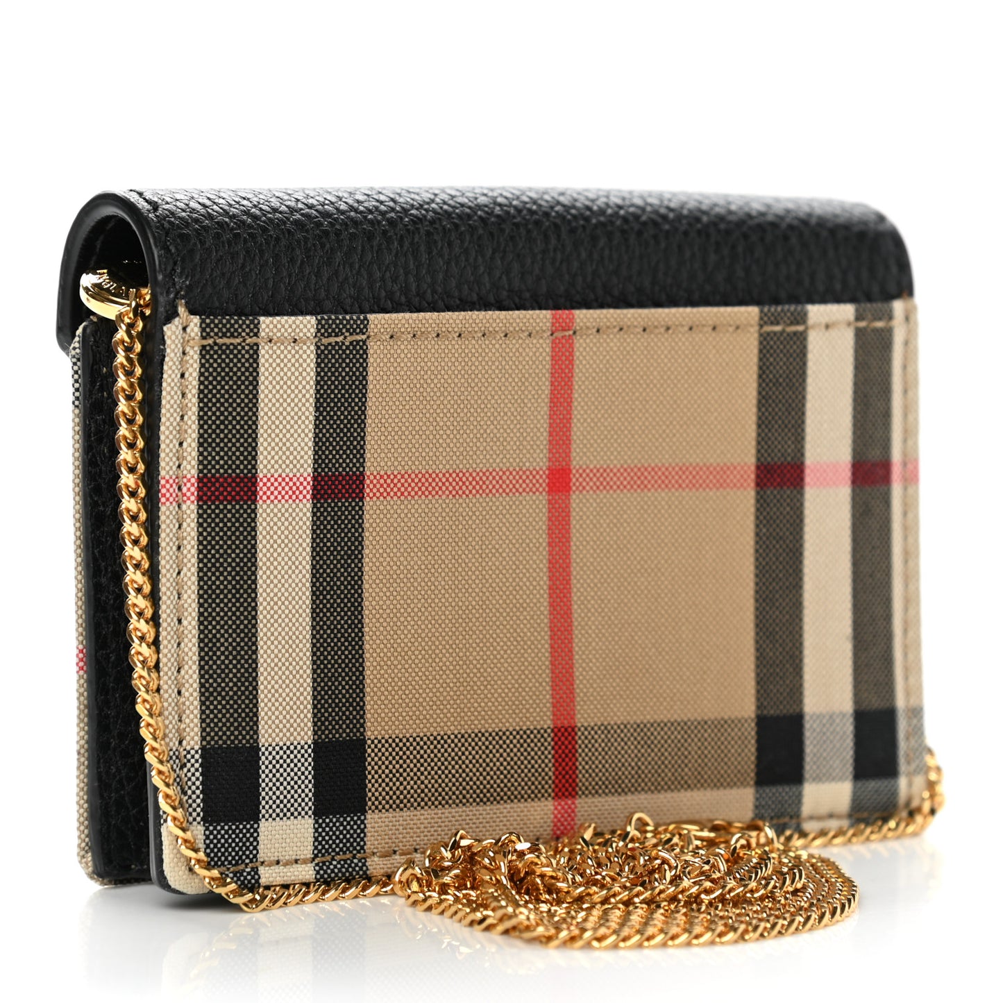 Grainy Calfskin Vintage Check Jade Card Case On Chain Black