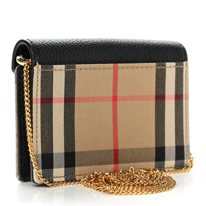 Burberry Grainy Calfskin Vintage Check Jade Card Case On Chain Black 3 of 8