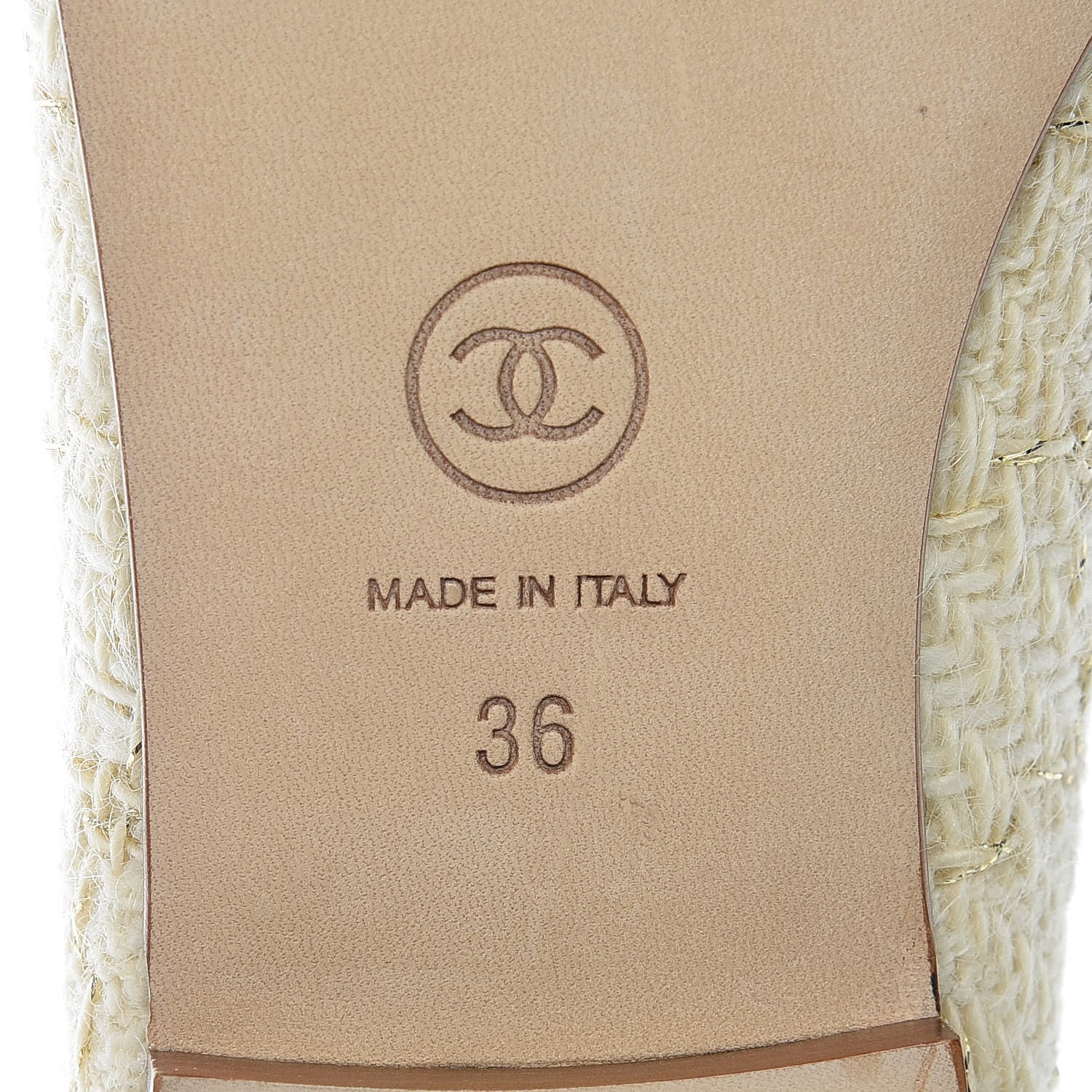 Chanel Tweed Metallic Lambskin CC Cap Toe Ballerina Flats 36 Beige Gold 5 of 10