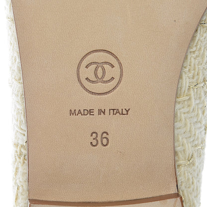 Chanel Tweed Metallic Lambskin CC Cap Toe Ballerina Flats 36 Beige Gold 5 of 10