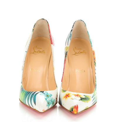 Christian Louboutin Crackled Calfskin Hawaiian Print Pigalle Follies 100 Pumps 36 White 2 of 7