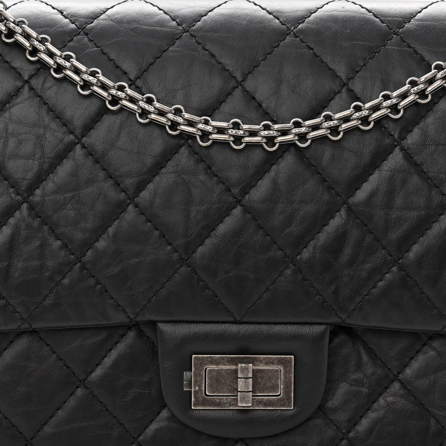 Aged Calfskin Quilted 2.55 Reissue 227 Flap Black