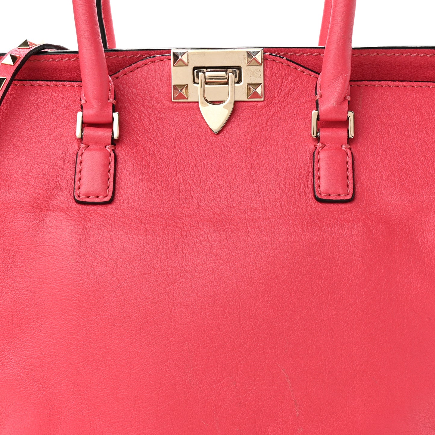 Vitello Rockstud Double Handle Tote Deep Rose