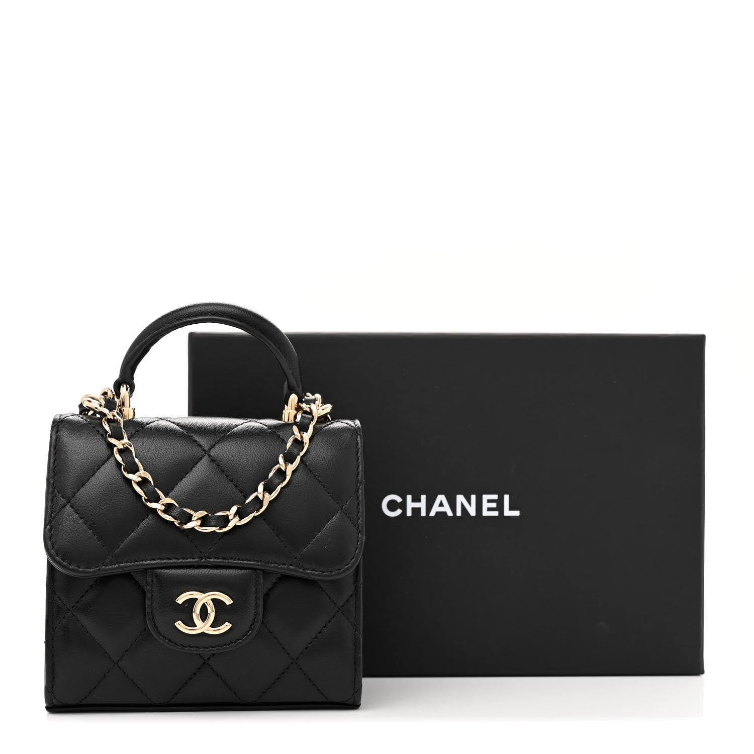 Chanel Lambskin Quilted Top Handle Flap Clutch With Chain Black 11 of 11