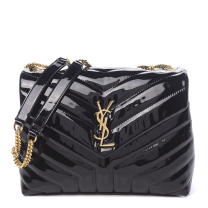 Saint Laurent Patent Y Quilted Monogram Small Loulou Chain Satchel Black 1 of 10