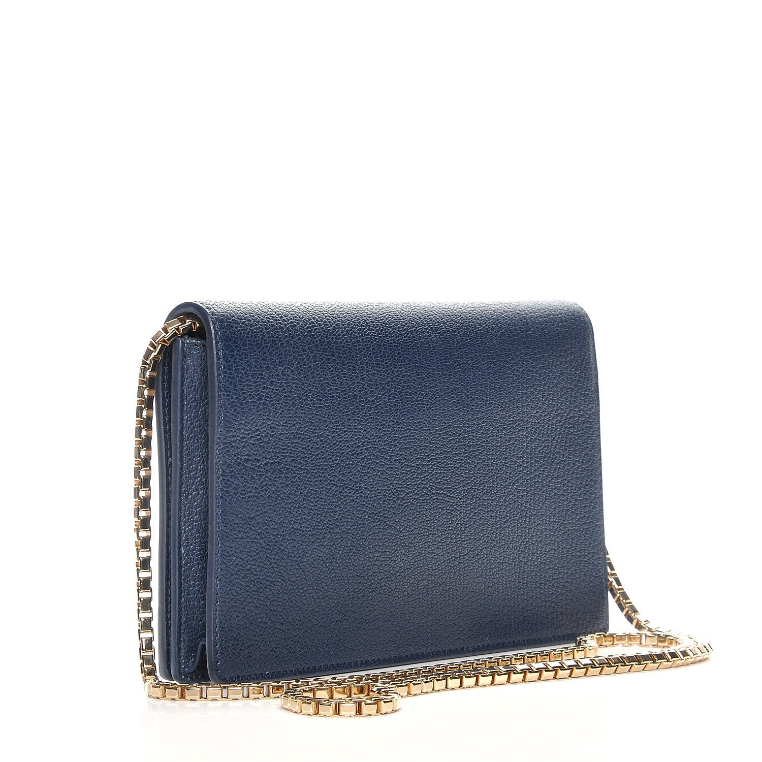 Balenciaga Chevre Gold Metallic Edge Hardware Wallet on Chain Bleu Nuit 3 of 7