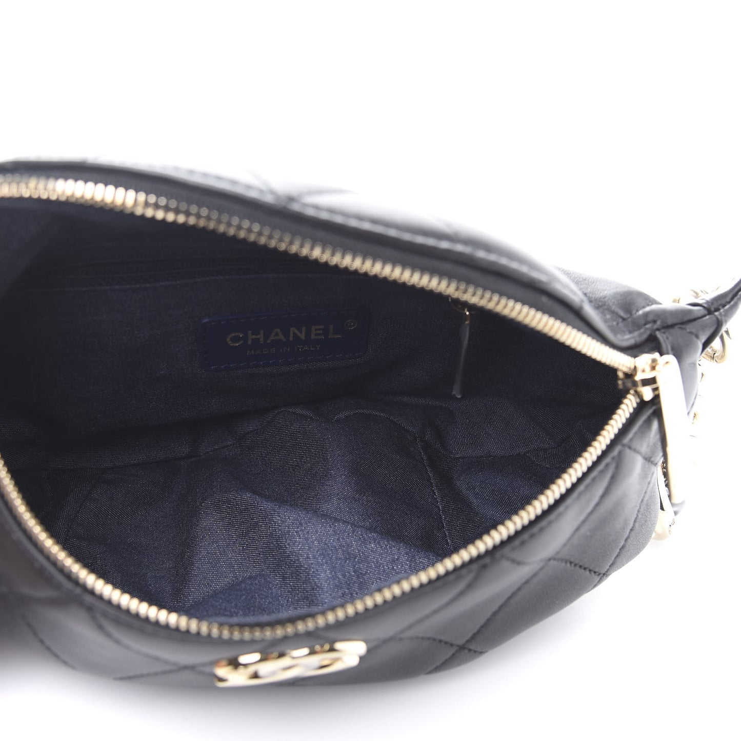 Lambskin Quilted Waist Belt Bag Black
