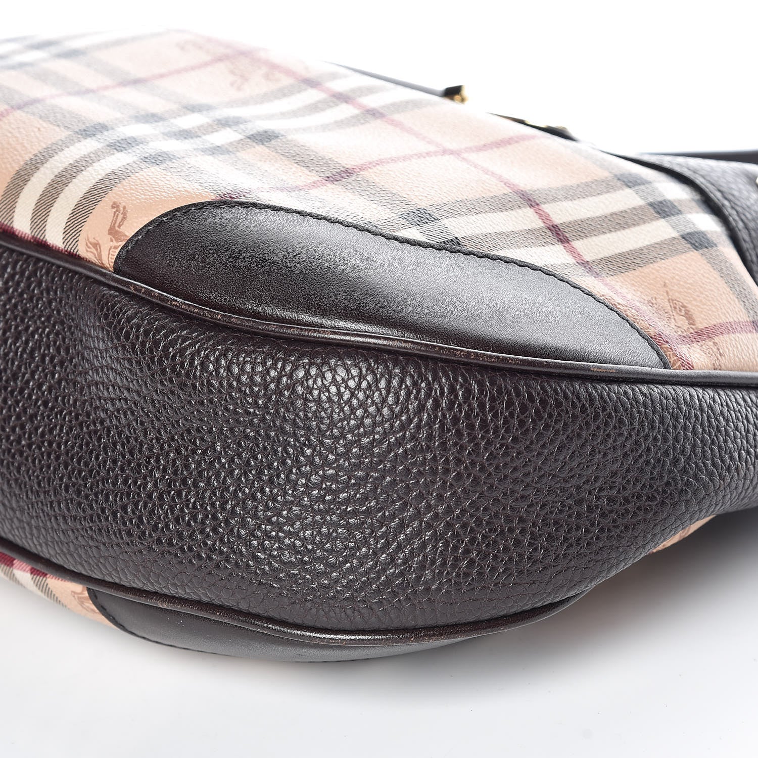 Burberry Grained Calfskin Haymarket Check Hobo Dark Brown 6 of 11