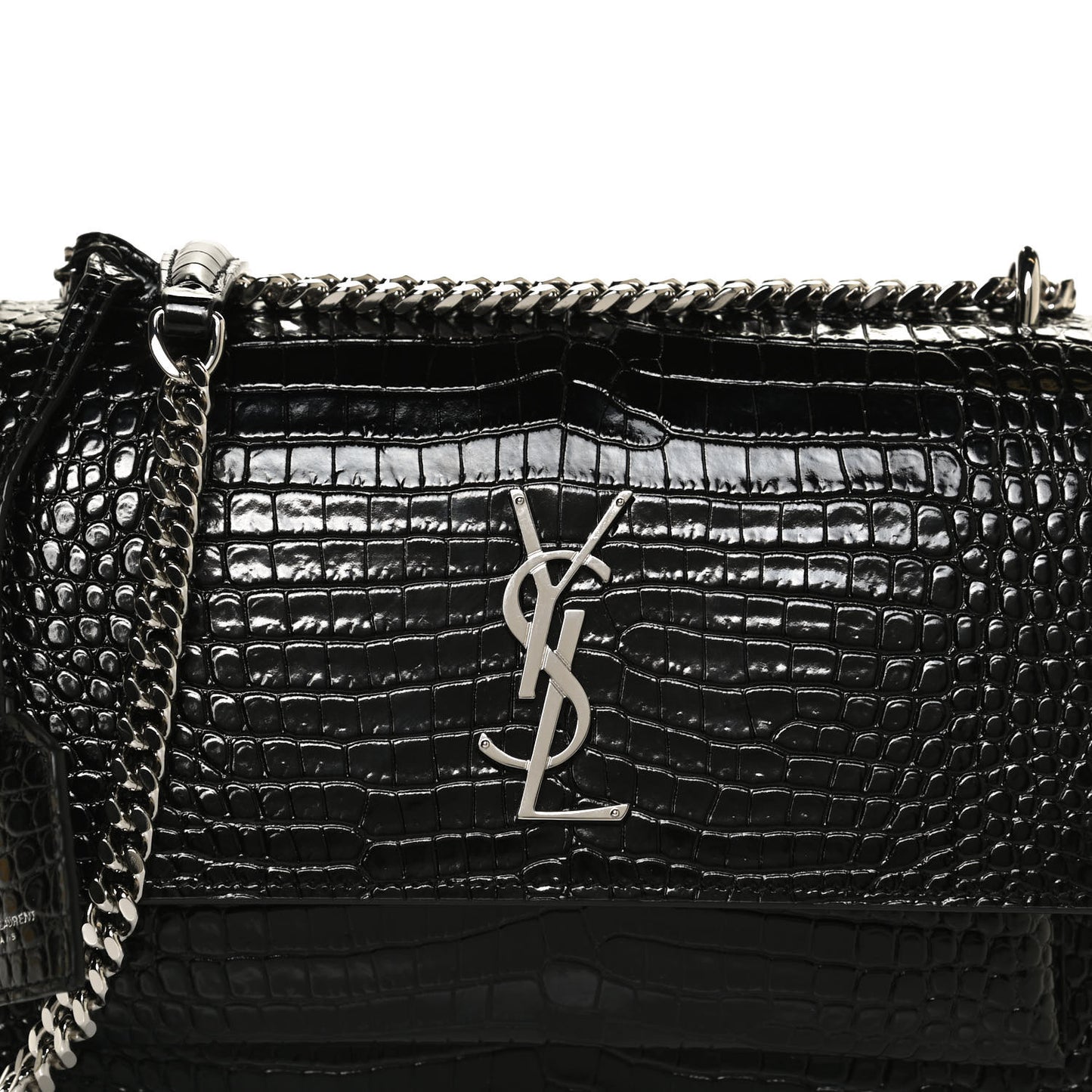 Calfskin Crocodile Embossed Medium Monogram Sunset Black