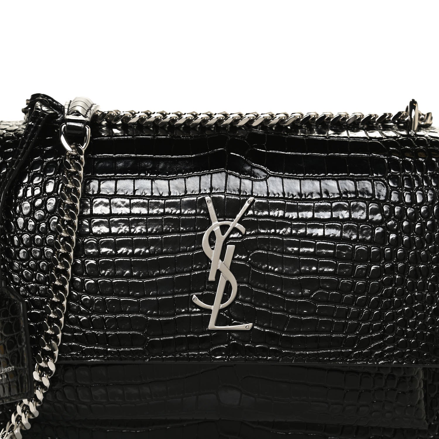 Saint Laurent Calfskin Crocodile Embossed Medium Monogram Sunset Black 8 of 11