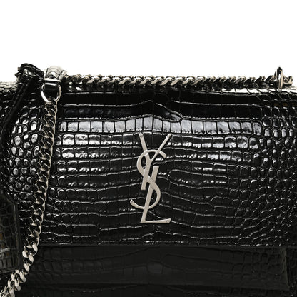 Saint Laurent Calfskin Crocodile Embossed Medium Monogram Sunset Black 8 of 11