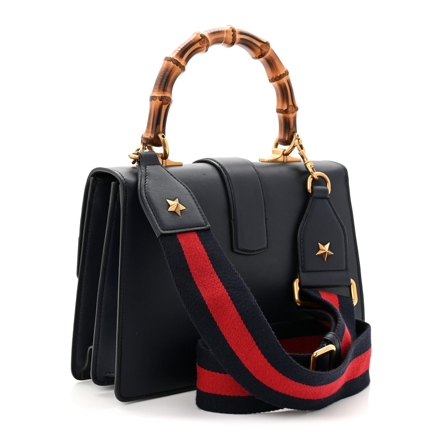 Gucci Moon Calfskin Web Medium Dionysus Bamboo Top Handle Bag Black Bright Evergreen Hibiscus Red 3 of 11