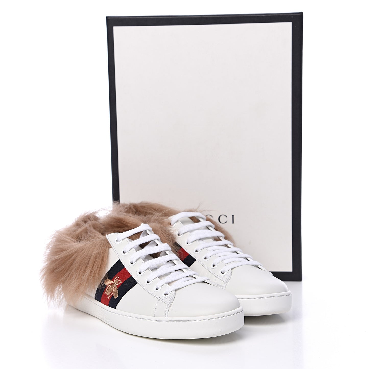 Calfskin Wool Web Bee Embroidered Womens Ace Sneakers 37.5 White