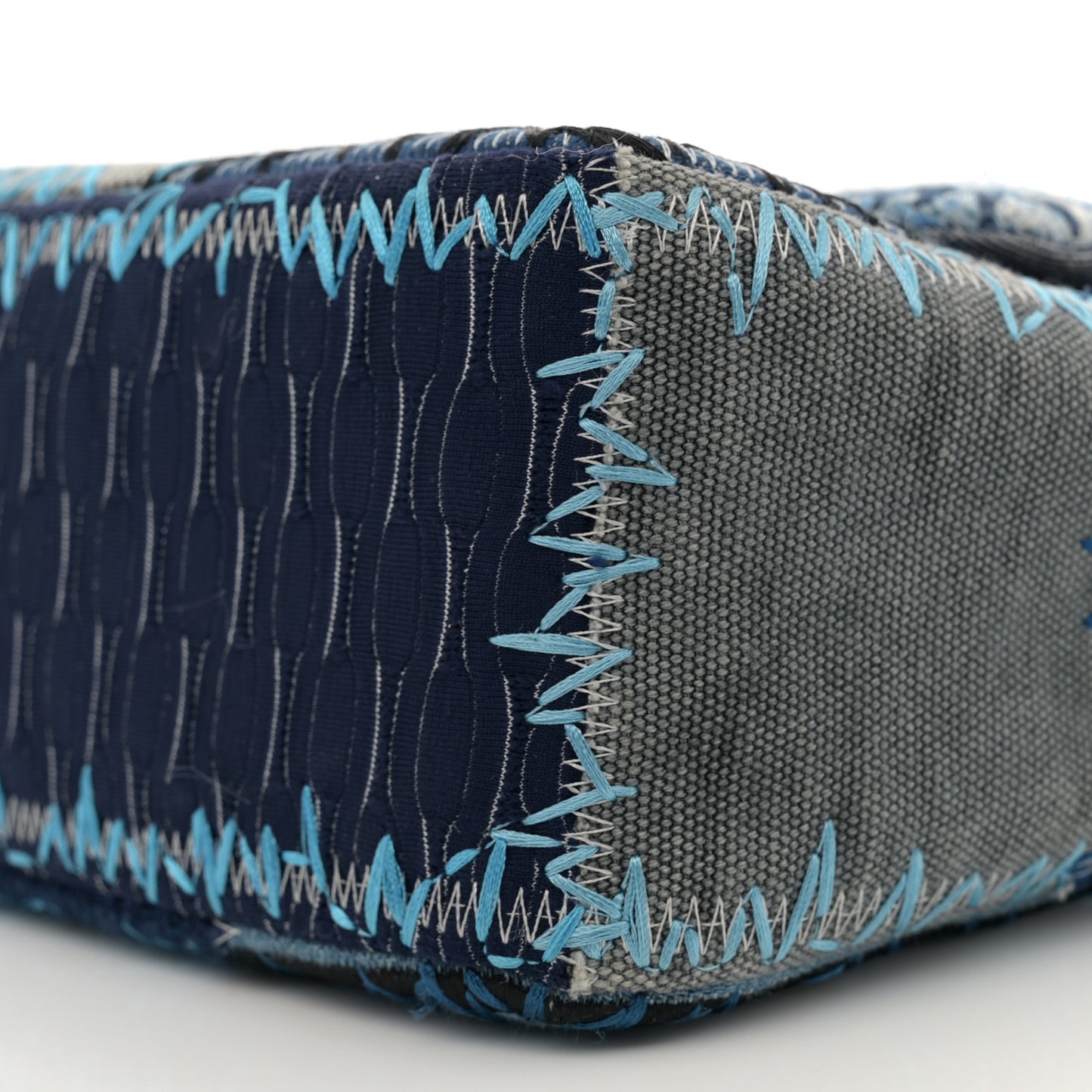 Denim Tweed Patchwork Jumbo Single Flap Blue