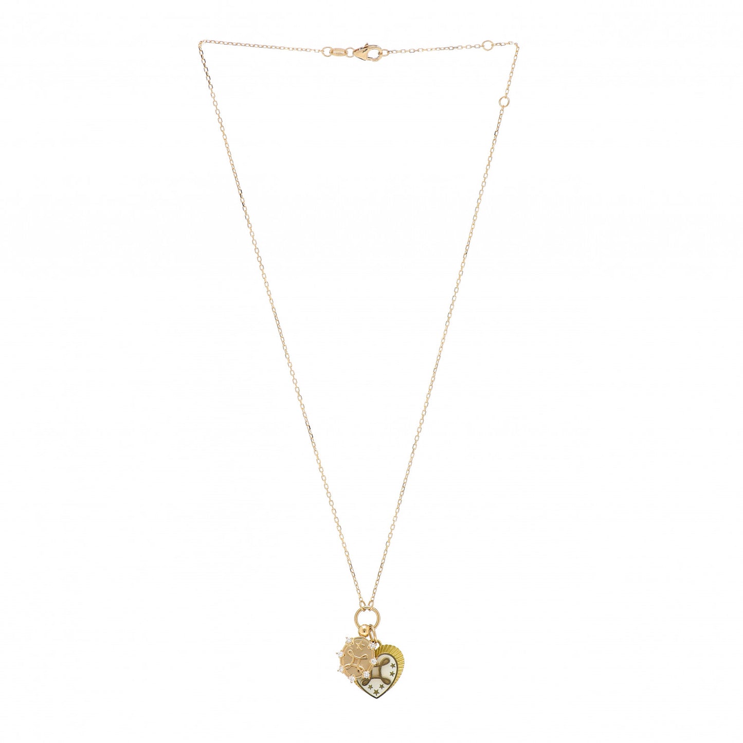 18K Yellow Gold Diamond Mini True Love Small Mixed Charm Belcher Chain Necklace