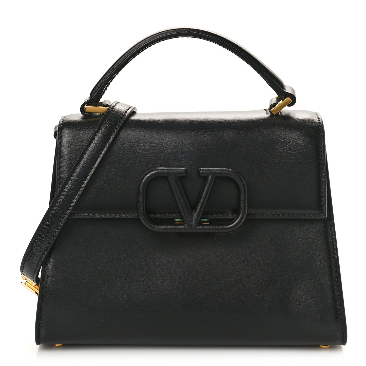 Calfskin Small VSling Top Handle Bag Black