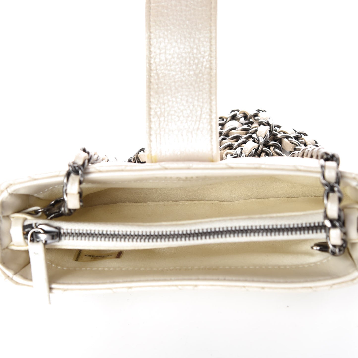 Metallic Calfskin Quilted Lucky Charms Mini Phone Holder Clutch Ivory