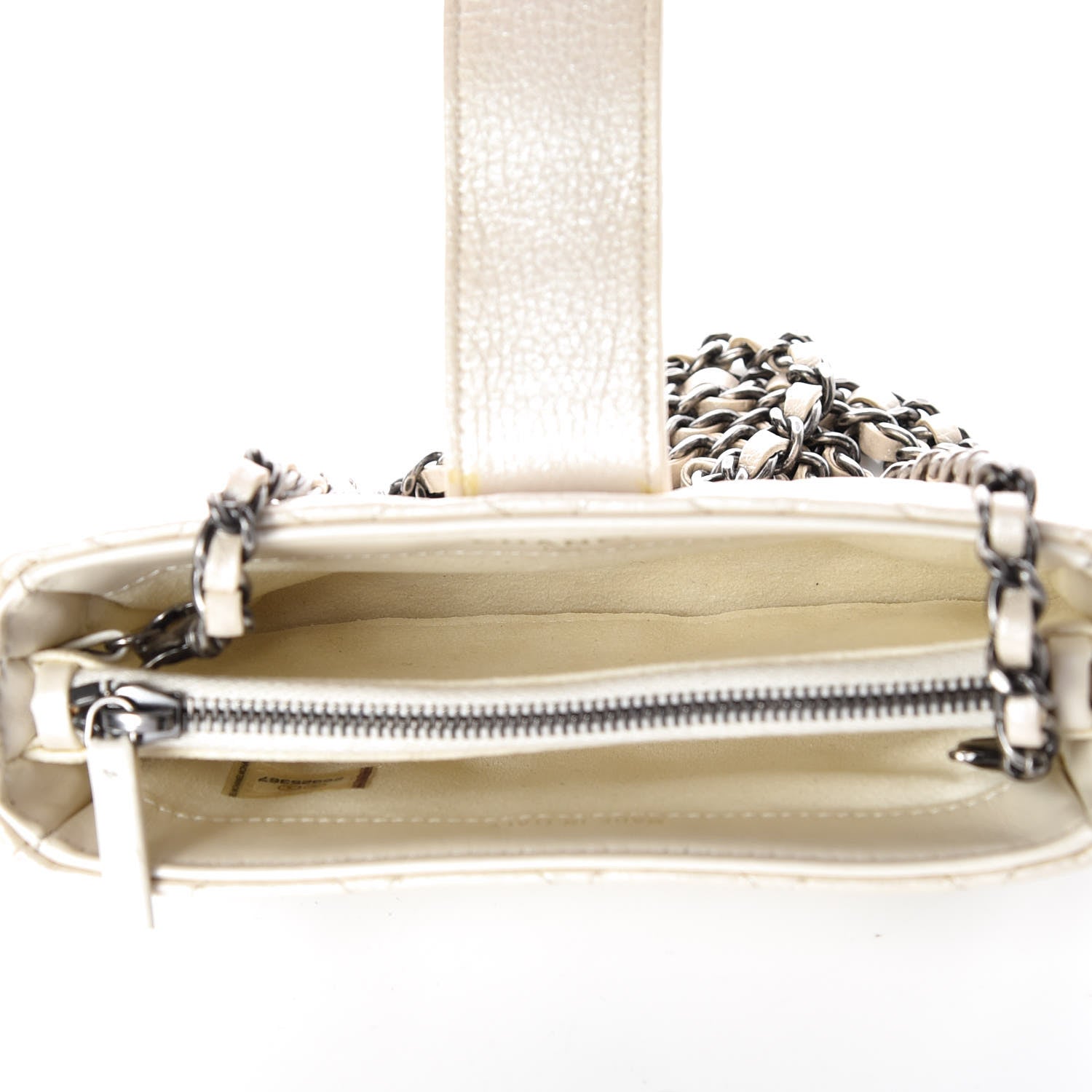 Chanel Metallic Calfskin Quilted Lucky Charms Mini Phone Holder Clutch Ivory 7 of 11