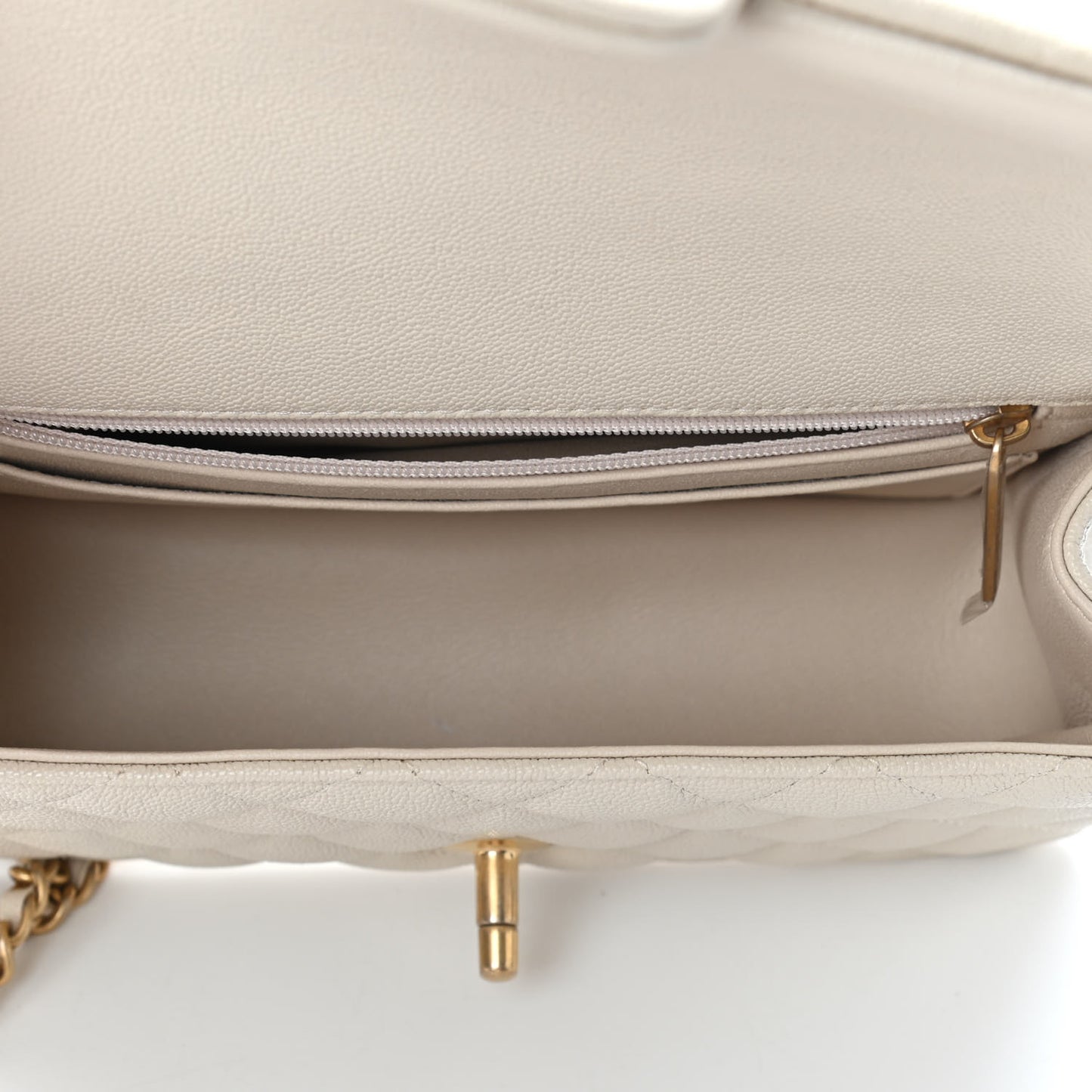 Caviar Quilted Mini Top Handle Rectangular Flap Beige