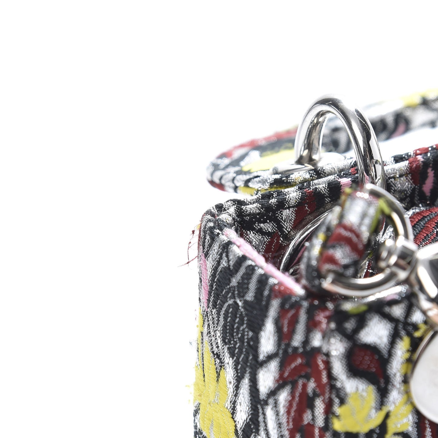 Metallic Canvas Embroidered Mini Lady Dior Argent Multicolor