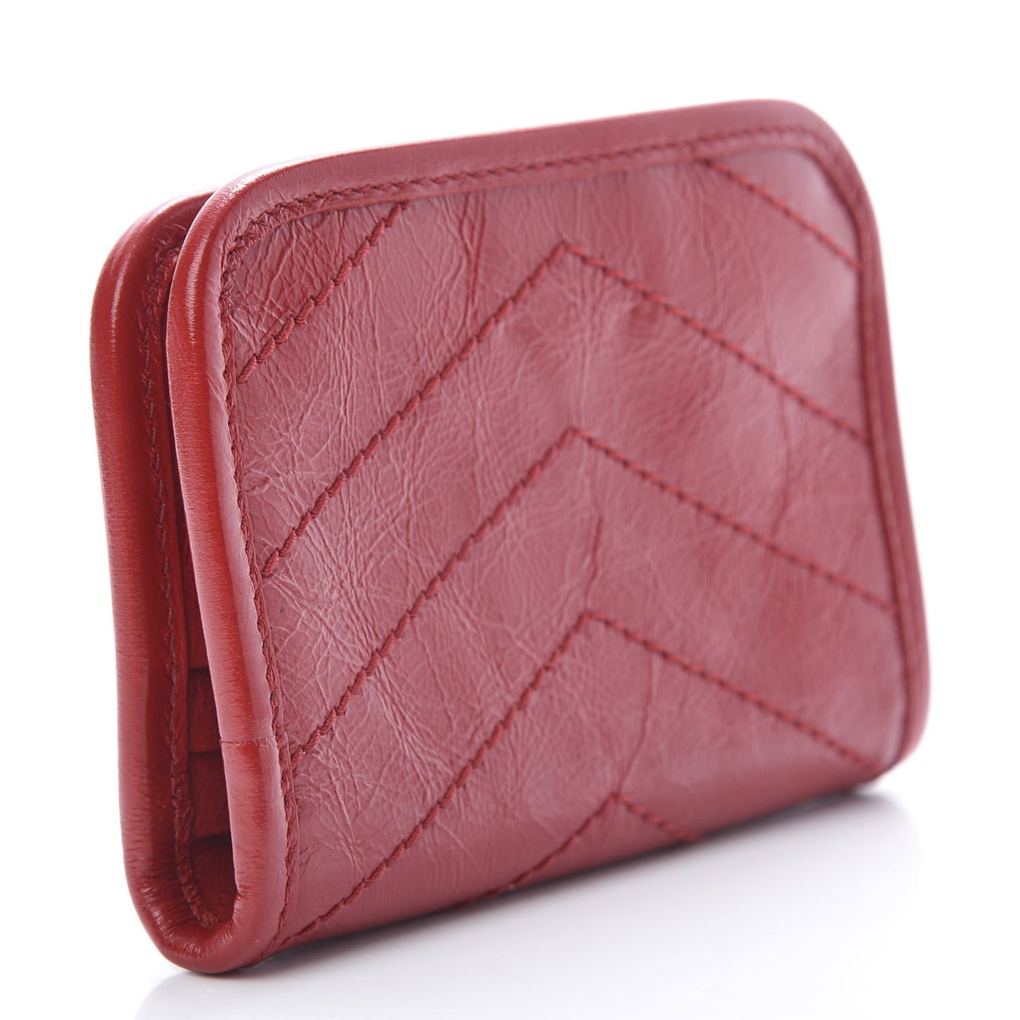 Crinkled Calfskin Matelasse Monogram Niki Card Holder Red