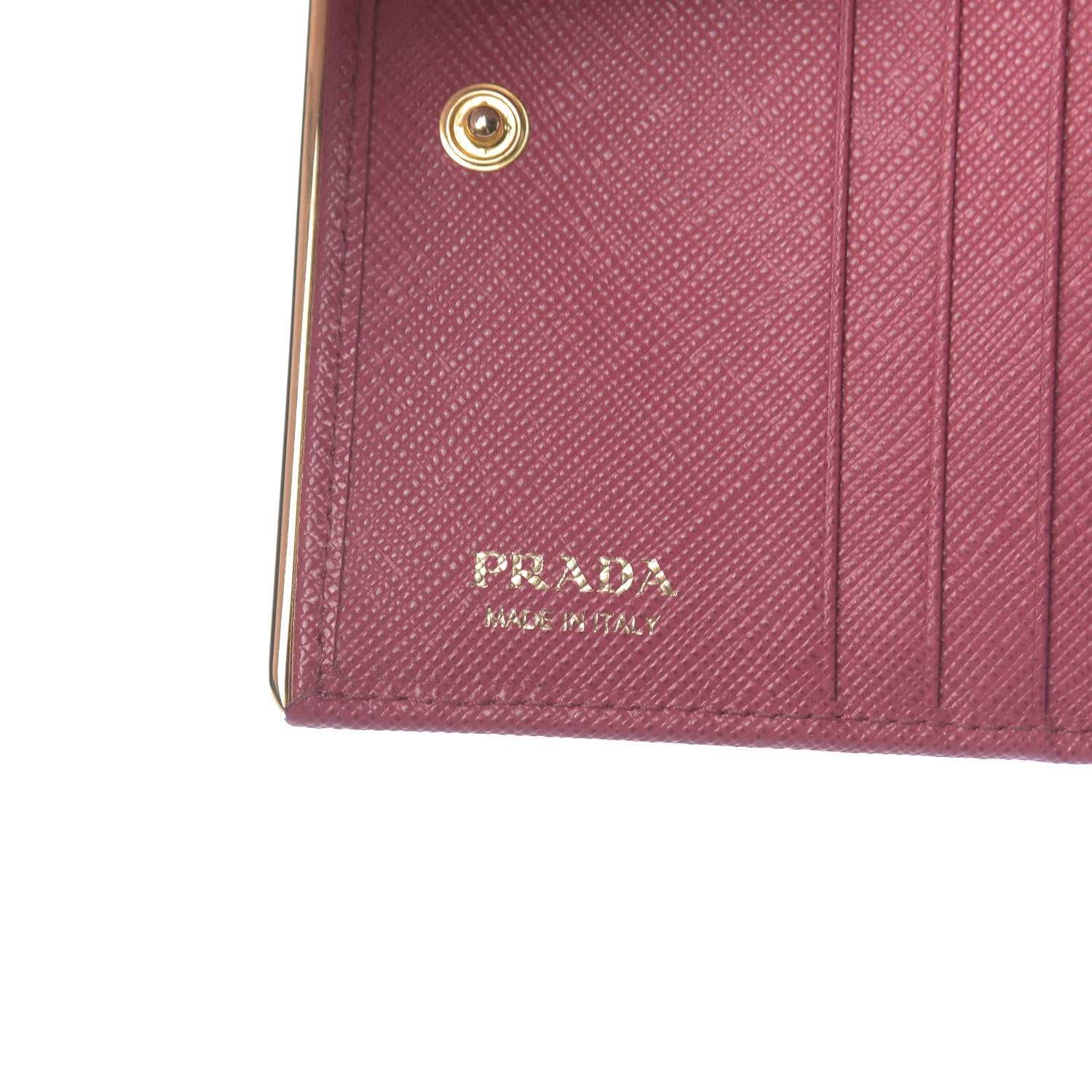 Prada Saffiano Compact Metal Bar Snap Bi-Fold Wallet Peonia 6 of 7