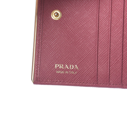 Prada Saffiano Compact Metal Bar Snap Bi-Fold Wallet Peonia 6 of 7