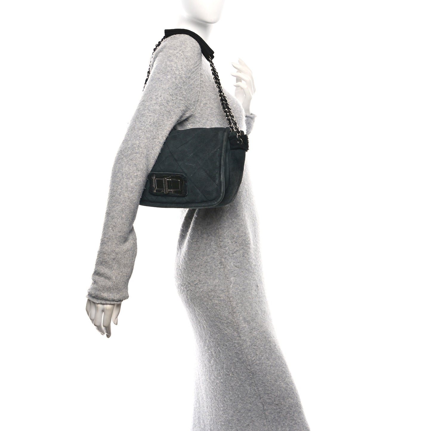 Suede Shearling Quilted Mademoiselle Flap Black