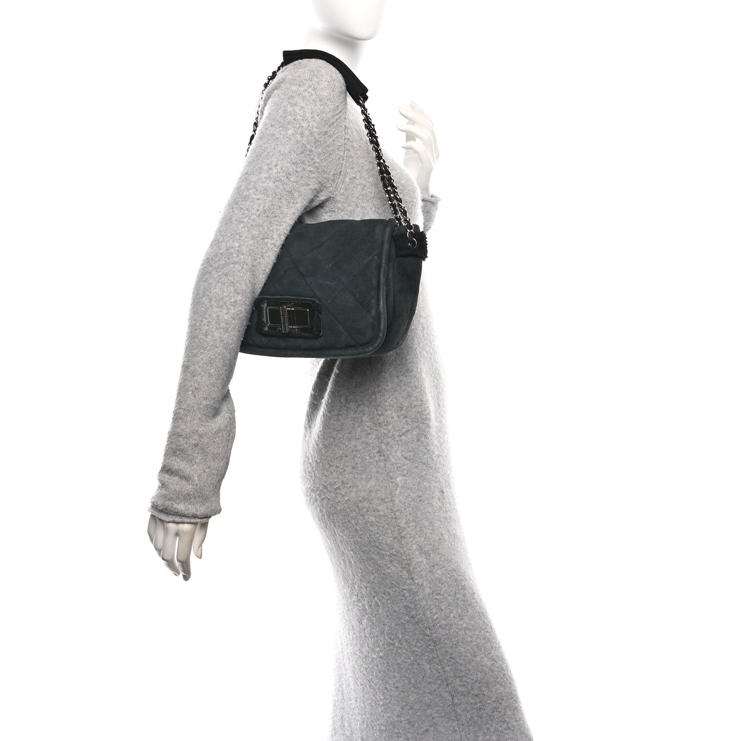 Chanel Suede Shearling Quilted Mademoiselle Flap Black 2 of 10