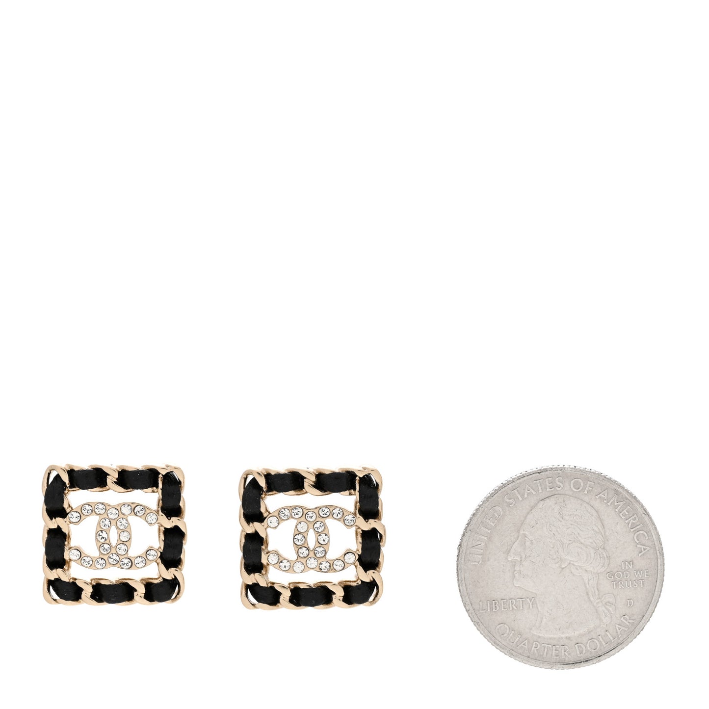 Crystal Lambskin Chain Sergeant Chanel Stud Earrings Black Gold