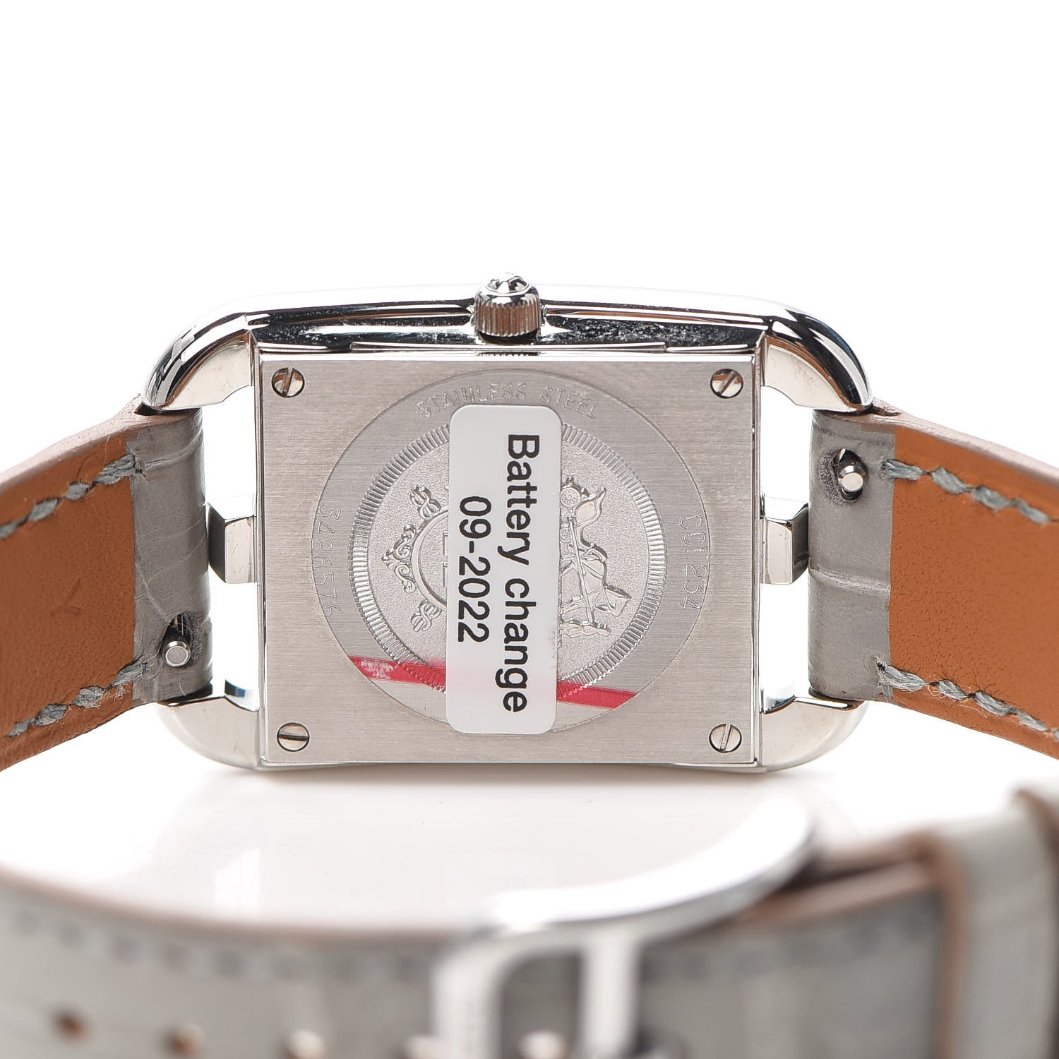 Hermes Stainless Steel Alligator Diamond Bezel Grey Sapphire Mother of Pearl 23mm Cape Cod Quartz Watch Gris Perle 4 of 5