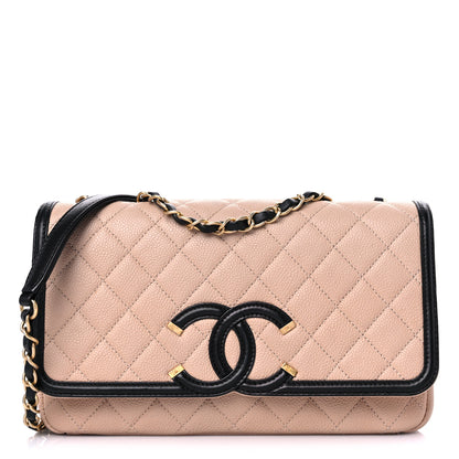 Chanel Caviar Quilted Medium CC Filigree Flap Beige Black 1 of 15