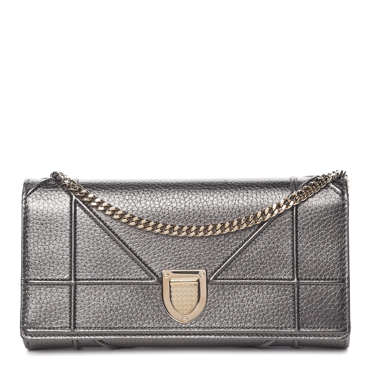 Christian Dior Metallic Grained Calfskin Diorama Croisiere Chain Wallet Gunmetal Grey 1 of 10