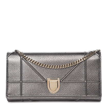 Christian Dior Metallic Grained Calfskin Diorama Croisiere Chain Wallet Gunmetal Grey 1 of 10