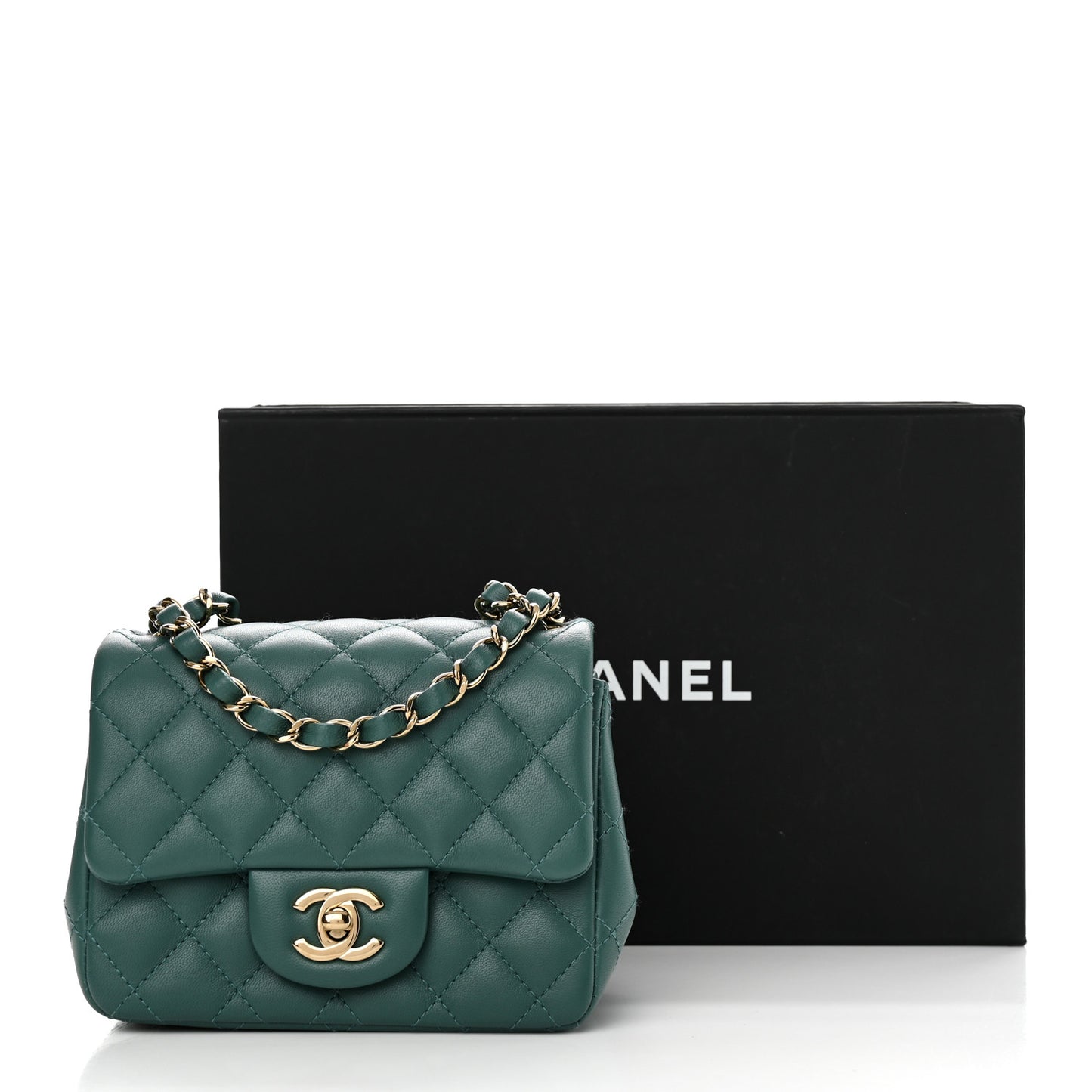 Lambskin Quilted Mini Square Flap Green
