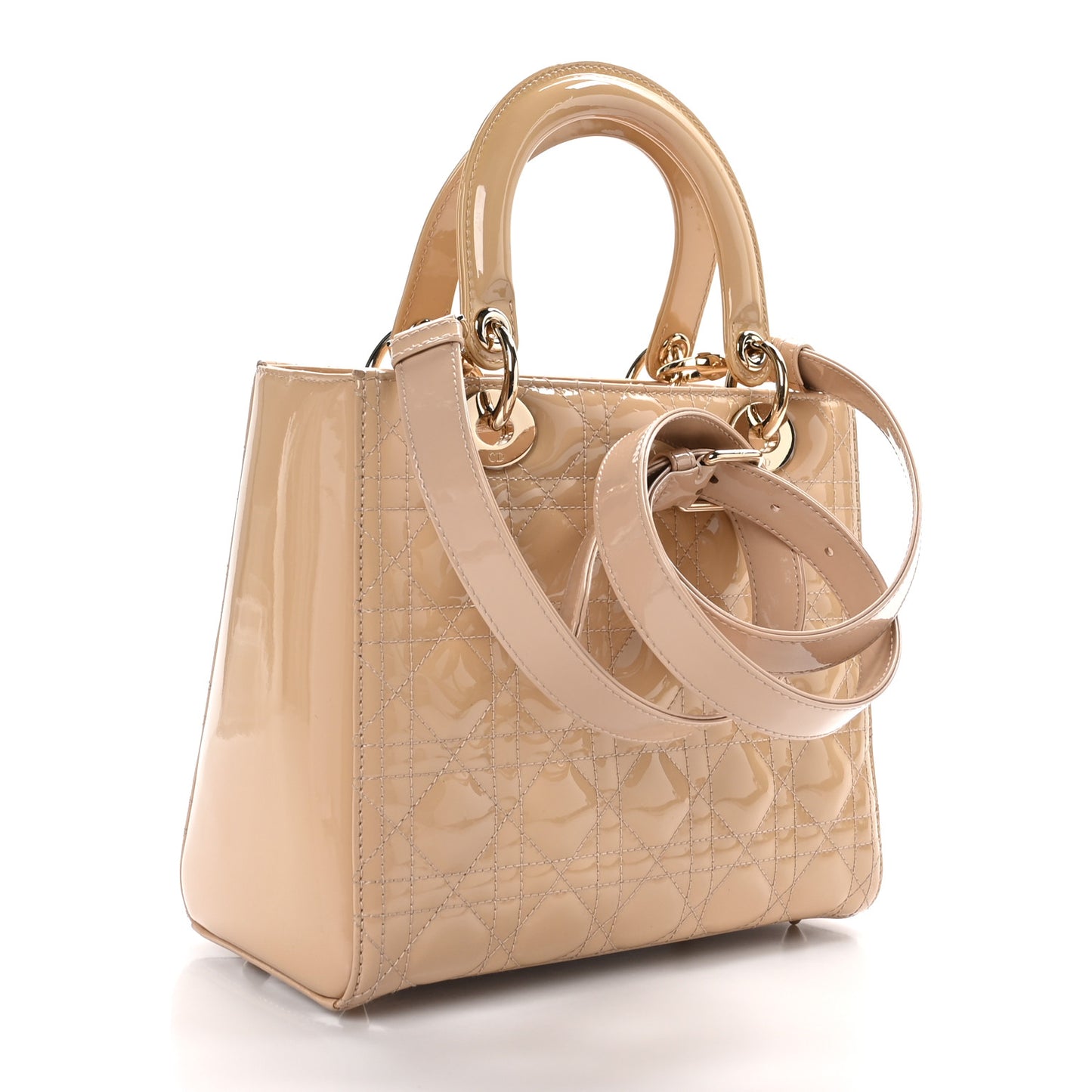 Patent Cannage Medium Lady Dior Beige
