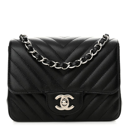 Chanel Caviar Chevron Quilted Mini Square Flap Black 1 of 11