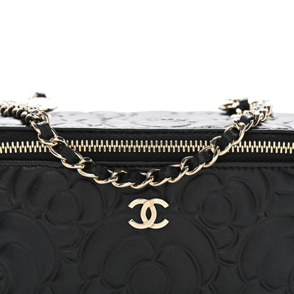 Chanel Lambskin Camellia Embossed Small Vanity Case With Chain Black 8 of 11