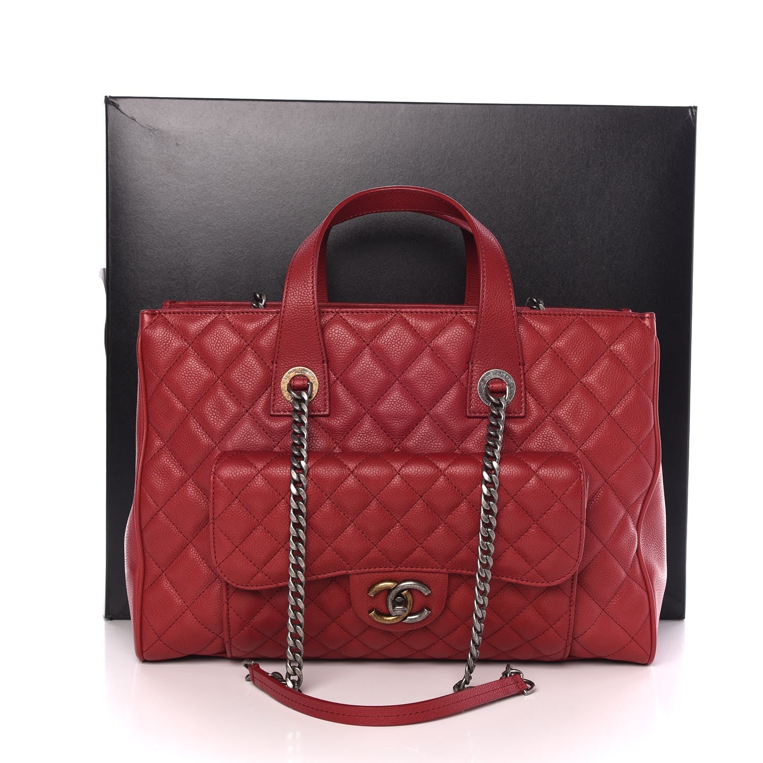 Chanel Caviar Quilted Large Casual Pocket Tote Red 10 of 10