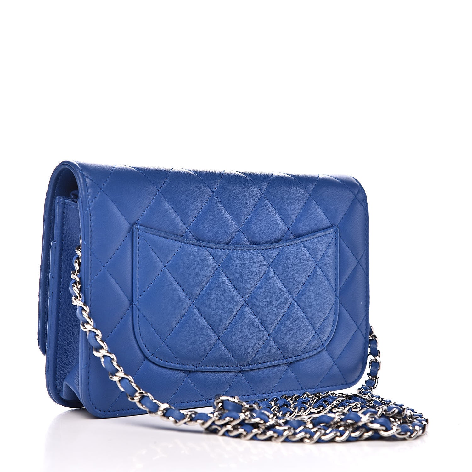 Chanel Lambskin Quilted Wallet On Chain WOC Bright Blue 3 of 12
