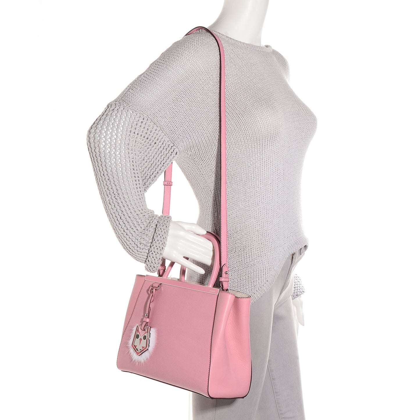 Vitello Elite Flamingo Mink Monster Charm Petite 2Jours Tote Pink Multicolor