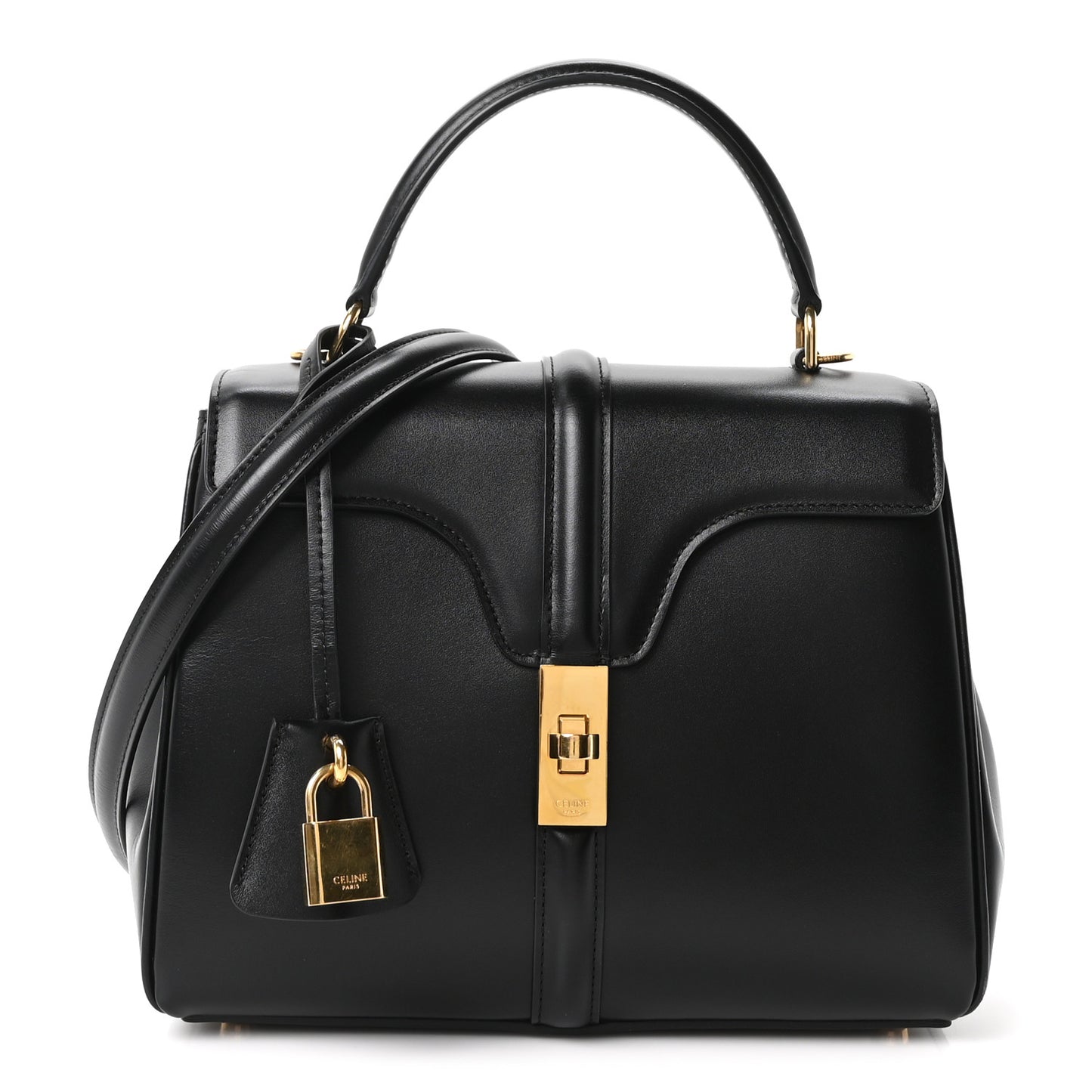 Satinated Calfskin Small 16 Top Handle Bag Black