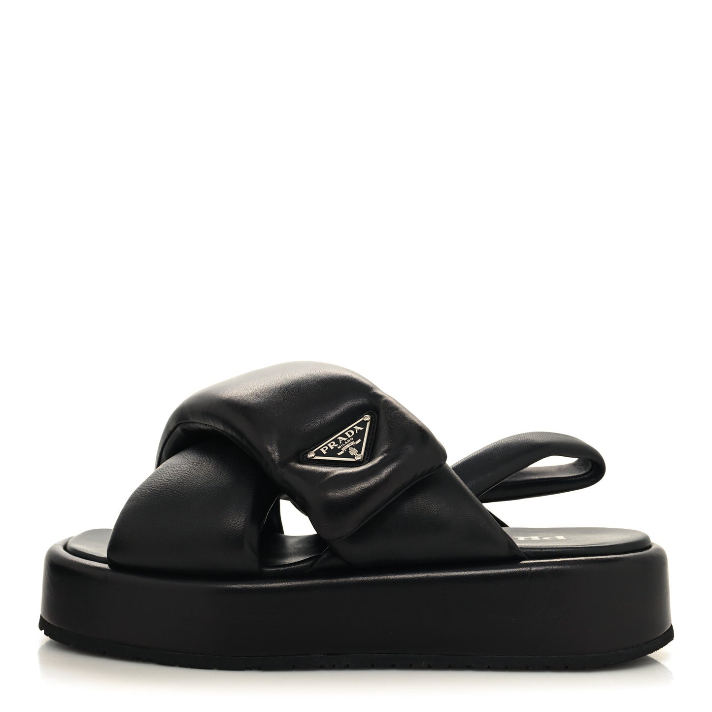 Nappa Soft Metal Triangle Logo Padded Slingback Wedge Sandals 38.5 Black