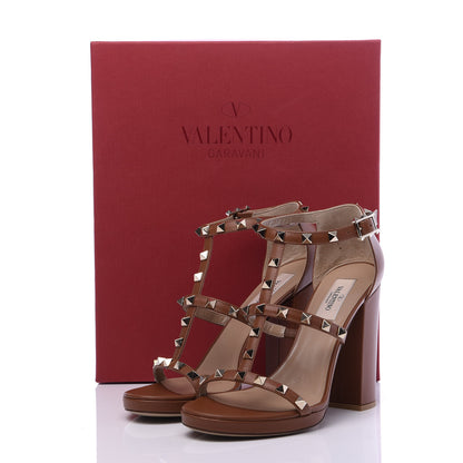 Valentino Garavani Calfskin Rockstud T-Strap 10/110mm Platform Sandals 37.5 Saddle Brown 9 of 9